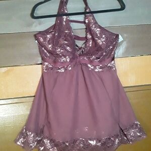 NWT Torrid 2 SEXY maroon w/bling Lace  Head Turning Babydoll Strappy Lingerie